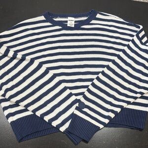 PINK Victoria's Secret Navy and White Striped Crewneck Sweater